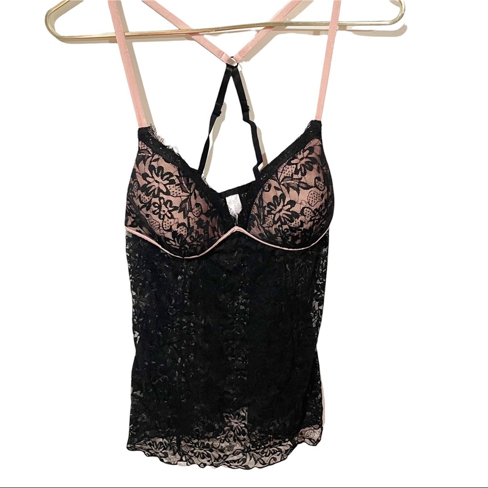 Secret Treasures Size Large Black Lace Pink Padded Lingerie Pajama Night NEW - Picture 1 of 5